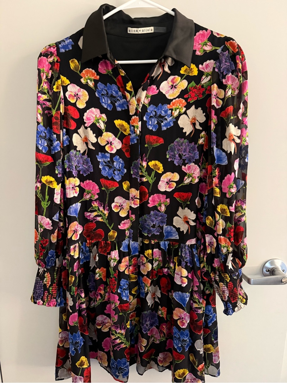 alice + olivia Black Floral Shirt Dress